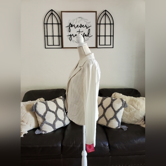 Vintage Y2K Xhilaration Cream With Baby Blue Pinstripes Size XXL Classic Preppy - Picture 6 of 12